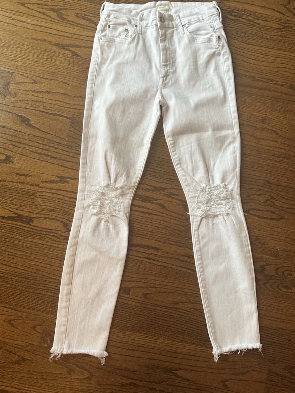 Mother The Looker Jeans Size 26 High Waisted Ankle Fray Crop White Lil Ms Lacey
